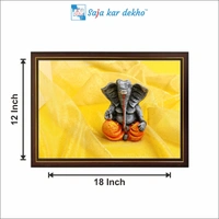 SAJA KAR DEKHO Ganesh Ji With Yellow Background High Quality Weather Resistant HD Wall Frame | 12 x 18 inch | - 12 X 18 inch