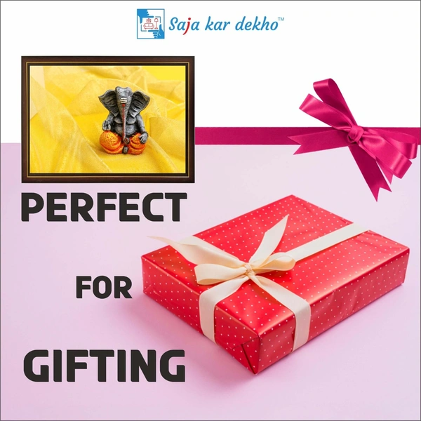 SAJA KAR DEKHO Ganesh Ji With Yellow Background High Quality Weather Resistant HD Wall Frame | 12 x 18 inch | - 12 X 18 inch