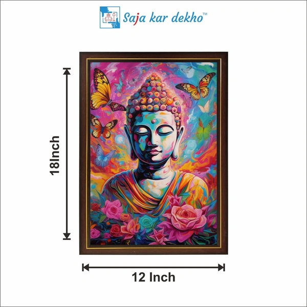 SAJA KAR DEKHO Lord Buddha High Quality Weather Resistant HD Wall Frame | 12 x 18 inch | - 12 X 18 inch