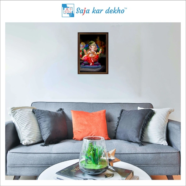 SAJA KAR DEKHO Ganesh Ji High Quality Weather Resistant HD Wall Frame | 12 x 18 inch | - 12 X 18 inch