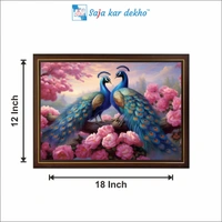 SAJA KAR DEKHO Two Peacock With Pink Flowers High Quality Weather Resistant HD Wall Frame | 12 x 18 inch | - 12 X 18 inch