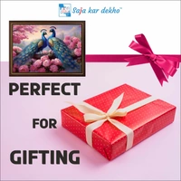 SAJA KAR DEKHO Two Peacock With Pink Flowers High Quality Weather Resistant HD Wall Frame | 12 x 18 inch | - 12 X 18 inch