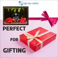 SAJA KAR DEKHO Ganesh Ji With Red Flowers High Quality Weather Resistant HD Wall Frame | 12 x 18 inch | - 12 X 18 inch