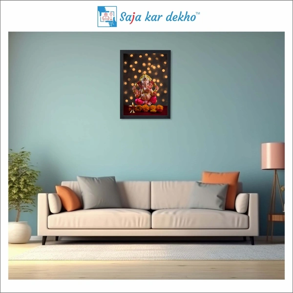 SAJA KAR DEKHO Ganesh Ji High Quality Weather Resistant HD Wall Frame | 12 x 18 inch | - 12 X 18 inch