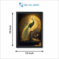 SAJA KAR DEKHO Peacock With Beautiful Background High Quality Weather Resistant HD Wall Frame | 12 x 18 inch | - 12 X 18 inch