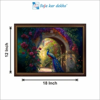 SAJA KAR DEKHO Peacock With Beautiful Background High Quality Weather Resistant HD Wall Frame | 12 x 18 inch | - 12 X 18 inch
