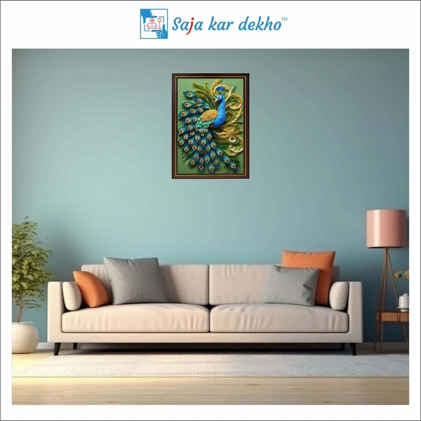 SAJA KAR DEKHO Peacock High Quality Weather Resistant HD Wall Frame | 12 x 18 inch | - 12 X 18 inch