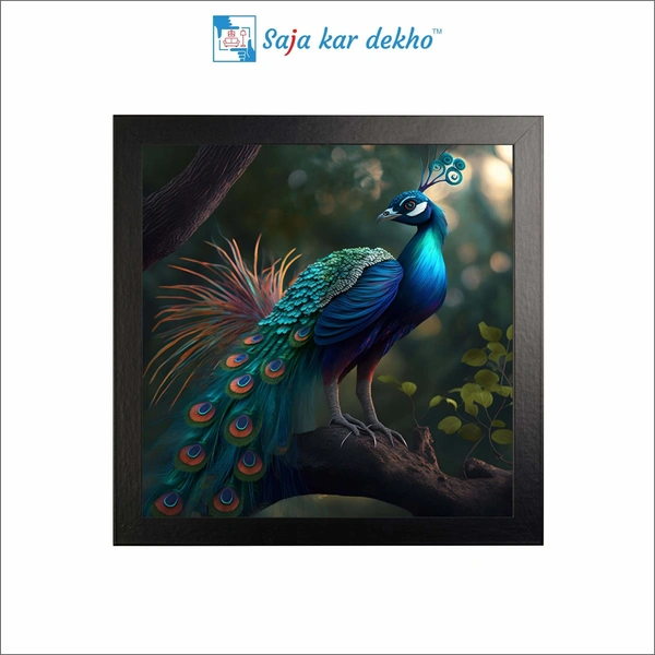 SAJA KAR DEKHO Peacock High Quality Weather Resistant HD Wall Frame | 20 x 20 inch | - 20 X 20 inch