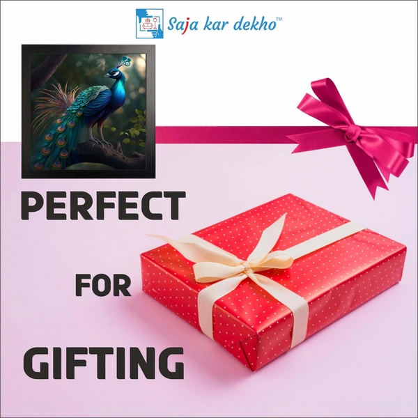 SAJA KAR DEKHO Peacock High Quality Weather Resistant HD Wall Frame | 20 x 20 inch | - 20 X 20 inch