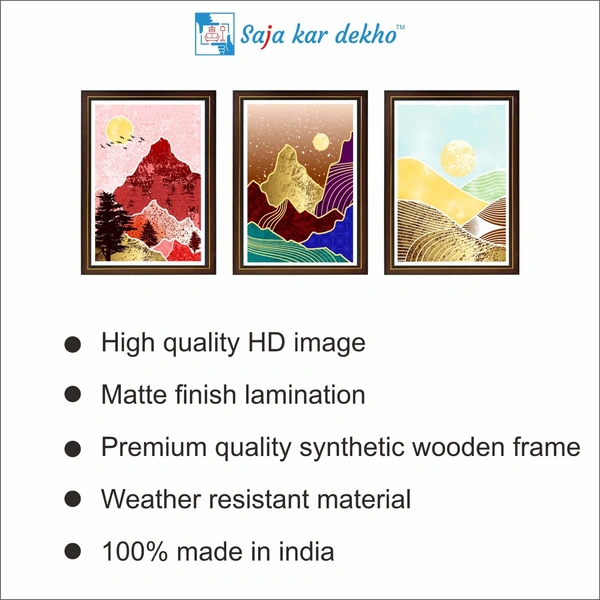 SAJA KAR DEKHO Abstract Mountain, Sunset Colorful High Quality Weather Resistant HD Wall Frame | 18 x 12 inch | - 18 X 12 inch