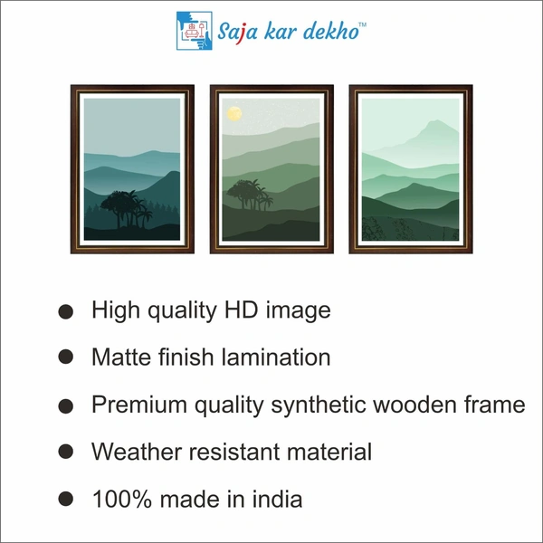 SAJA KAR DEKHO Colorful Mountain, Tree And Sun High Quality Weather Resistant HD Wall Frame | 18 x 12 inch | - 18 X 12 inch