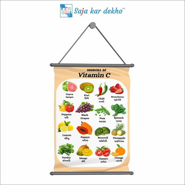 saja kar dekho SOURCES OF VITAMIN C Wall Handing Poster For Kids | VITAMIN C With Picture High Quality Weather Resistant HD Wall Poster | 30 x 48 inch | - 30 x 48 inch