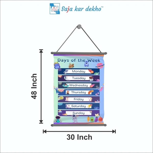saja kar dekho DAY OF THE WEEK (અઠવાડીયું) Wall Handing Poster For Kids | DAYS With Picture High Quality Weather Resistant HD Wall Poster | 30 x 48 inch | - 30 x 48 inch