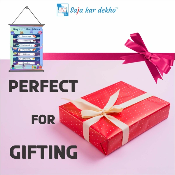 saja kar dekho DAY OF THE WEEK (અઠવાડીયું) Wall Handing Poster For Kids | DAYS With Picture High Quality Weather Resistant HD Wall Poster | 30 x 48 inch | - 30 x 48 inch