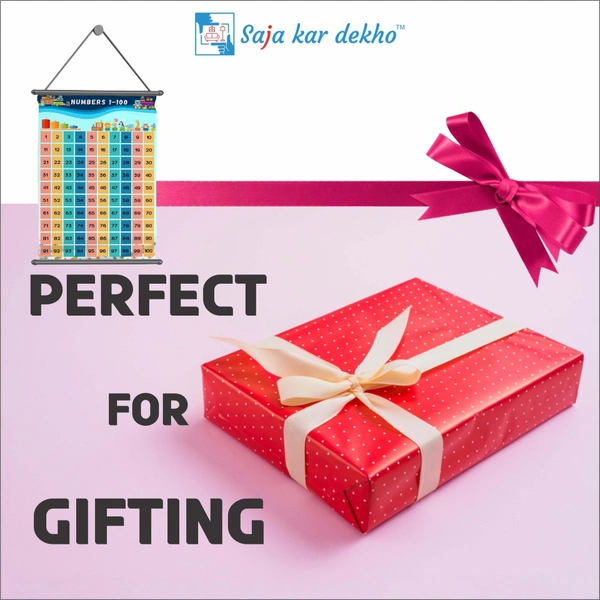 saja kar dekho NUMBERS 1 TO 100 Wall Handing Poster For Kids | NUMBERS With Picture High Quality Weather Resistant HD Wall Poster | 30 x 48 inch | - 30 x 48 inch