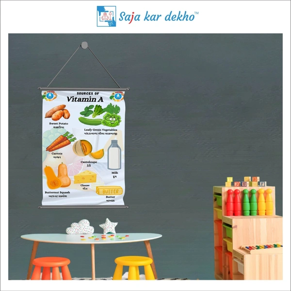 saja kar dekho VITAMIN A Wall Handing Poster For Kids | VITAMIN A With Picture High Quality Weather Resistant HD Wall Poster | 30 x 48 inch | - 30 x 48 inch