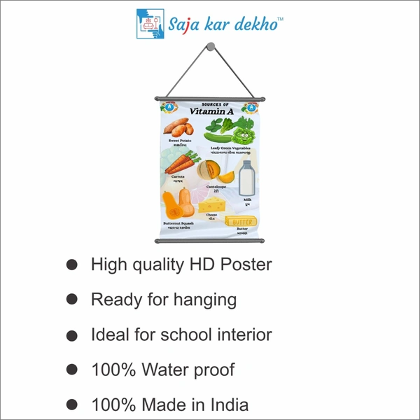 saja kar dekho VITAMIN A Wall Handing Poster For Kids | VITAMIN A With Picture High Quality Weather Resistant HD Wall Poster | 30 x 48 inch | - 30 x 48 inch