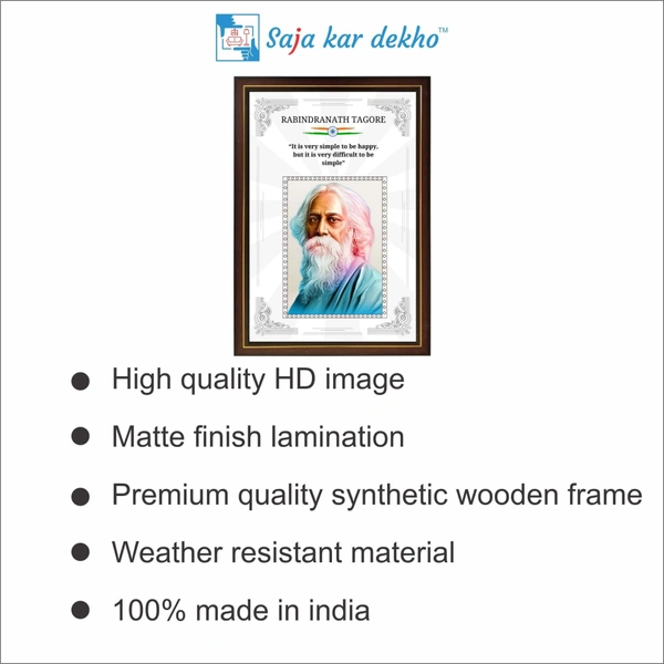 SAJA KAR DEKHO Rabindranath Tagore Motivational Thought High Quality Weather Resistant HD Wall Frame | 18 x 12 inch | - 18 X 12 INCH