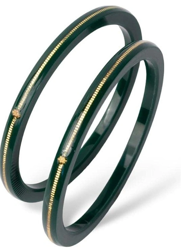 TRJ MAHALAXMI GREEN POLA EXTRA LITES HUID HALLMARK 916 22KT GOLD POLA BADHANO BANGLES (LAMINATED) 1 PAIR APPROX. WGT: 0.085 GM. (NON EXCHANGEABLE) WITH PURITY SMART CARD - 28 (2/8)