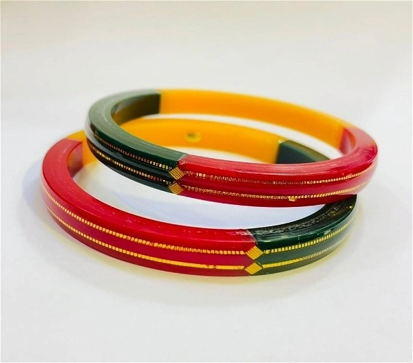 TRJ MAHALAXMI MULTI DOUBLE DEKKER HUID HALLMARK 916 22KT GOLD POLA BADHANO BANGLES VIRAL POLA (LAMINATED) 1 PAIR APPROX. WGT: 0.400 GM WITH PURITY SMART CARD - 28 (2/8)