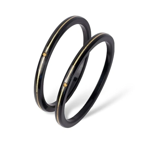 TRJ MAHALAXMI BLACK POLA EXTRA LITES HUID HALLMARK 916 22KT GOLD POLA BADHANO BANGLES (LAMINATED) 1 PAIR APPROX. WGT: 0.085 GM. (NON EXCHANGEABLE) WITH PURITY SMART CARD - 26 (2/6)