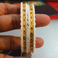 TRJ D5 ARRU JEWELRY LAZER LAMINATED MINAKARI ORIGINAL SAKHA HALLMARK 916 22KT GOLD SAKHA BADHANO APPROX. WGT: 1.00 GM (1 PAIR) WITH PURITY SMART CARD. - 26