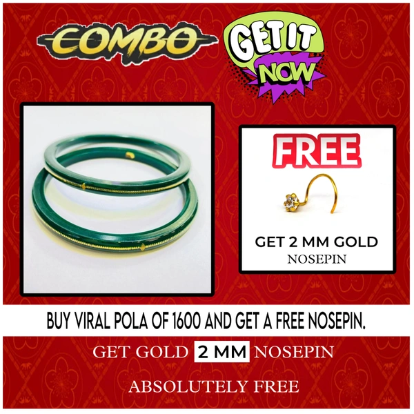 COMBO OFFER GREEN HUID HALLMARK 22KT GOLD VIRAL POLA LITES VERSION (LAMINATED) 1 PAIR APPROX WGT: 0.100 GM WITH FREE NOSEPIN (NON EXCHANGABLE)