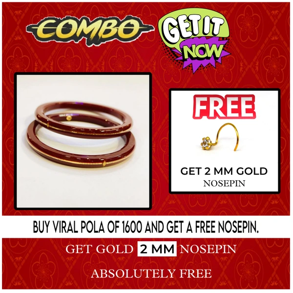 COMBO OFFER MAROON HUID HALLMARK 22KT GOLD VIRAL POLA LITES VERSION (LAMINATED) 1 PAIR APPROX WGT: 0.100 GM WITH FREE NOSEPIN (NON EXCHANGABLE)