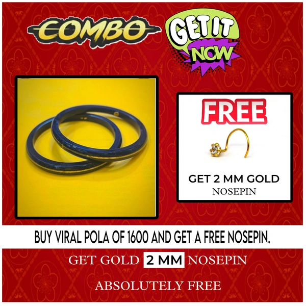 COMBO OFFER BLUE HUID HALLMARK 22KT GOLD VIRAL POLA LITES VERSION (LAMINATED) 1 PAIR APPROX WGT: 0.100 GM WITH FREE NOSEPIN (NON EXCHANGABLE)