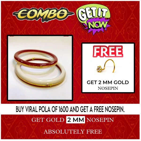 COMBO OFFER R/W HUID HALLMARK 22KT GOLD VIRAL POLA LITES VERSION (LAMINATED) 1 PAIR APPROX WGT: 0.100 GM WITH FREE NOSEPIN (NON EXCHANGABLE)