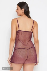 Elegant Purple Lace Solid Shoulder Straps Babydoll With Thong For Women- 2 Pieces - S