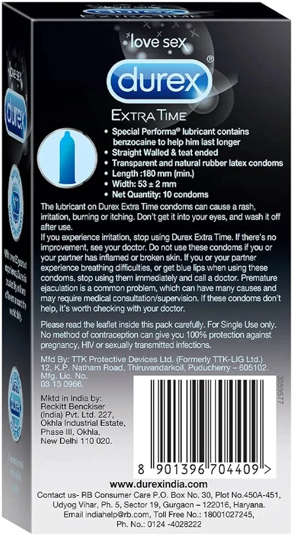 Durex Extra Time Condoms for Men - 10 Count