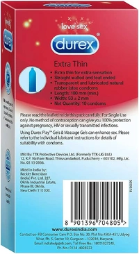 Durex Extra Thin Condoms for Men - 10 Count | Suitable for use with lubes & toys