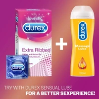 Durex Extra Ribbed Condoms for Men - 10 Count (Pack of 2) |Dotted and Dotted for Extra Stimulation|Suitable for use with lubes & toys