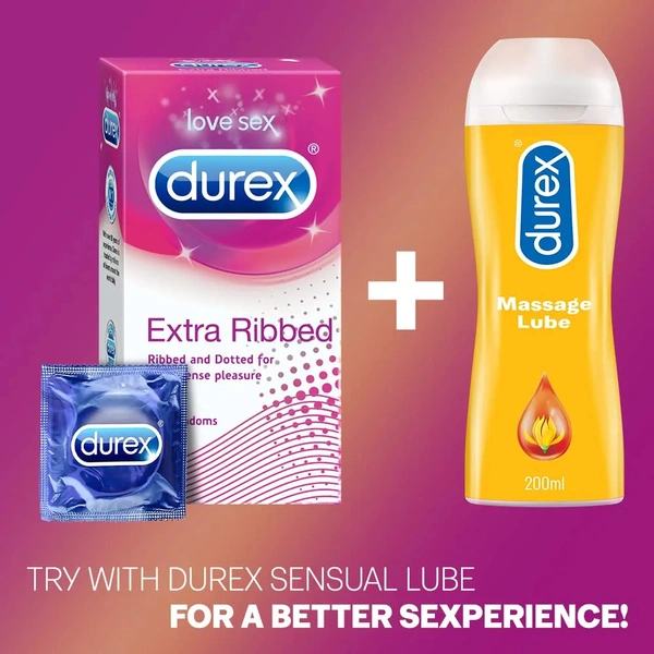 Durex Extra Ribbed Condoms for Men - 10 Count (Pack of 2) |Dotted and Dotted for Extra Stimulation|Suitable for use with lubes & toys