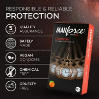 Manforce Overtime Orange Flavoured Condoms for Men| 3-in-1 Ribbed, Contoured, & Dotted for Extra Stimulation| Long-Lasting Pleasure | India’s No. 1* Condom Brand| Lubricated Latex Condoms| 10pcs