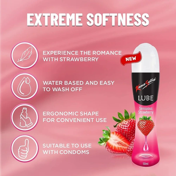 KAMA SUTRA Lube Strawberry Personal Lubricant for Men & Women - 50 ml | Water based lube | Compatible with condoms | Easy to wash off | Convenient for use