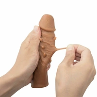 Brown Dotted Realistic Penis Sleeve Extender For Men