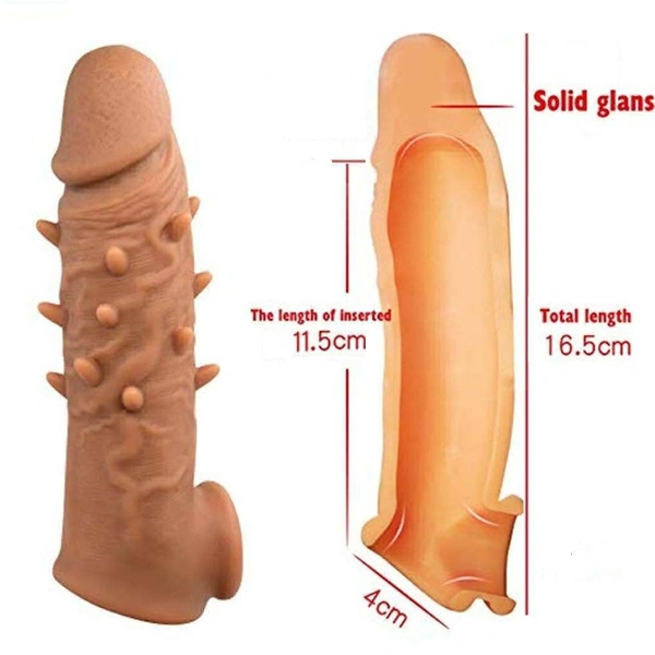 Brown Dotted Realistic Penis Sleeve Extender For Men
