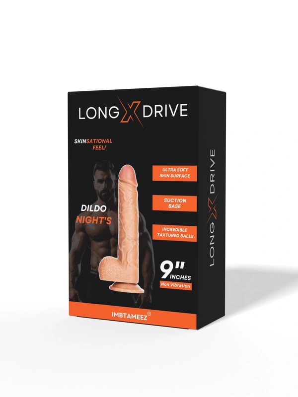 Long X Drive Night Dildo 9inch Skinsational Feel - Tan