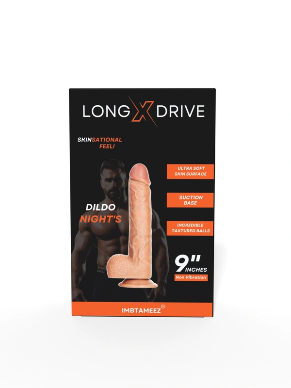 Long X Drive Night Dildo 9inch Skinsational Feel - Tan