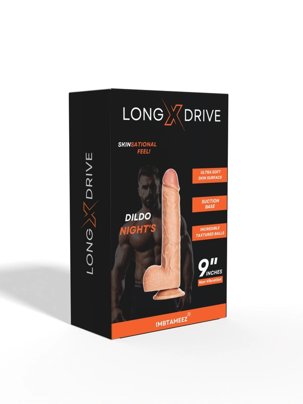 Long X Drive Night Dildo 9inch Skinsational Feel - Tan