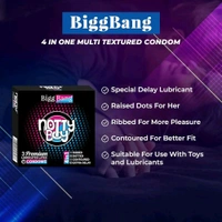 NOTTY BOY BiggBang 4-in-1 Delay Ribbed Dotted Contoured Extra Time Condom For Men - 30 Count | 4in1 Multi Textured, Natural and Comfort Feel | Ribs And Dots