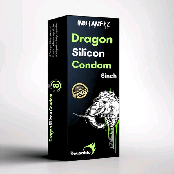 8 inch Dragon Silicone Reusable Condom  - chocklet, Free Delivery, Silicon