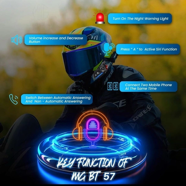 MOTO GENIUS BT57 Bluetooth Helmet Headset - Auto Answer, Siri Support, Waterproof, Stereo Smart Headphones (Wireless) - Black