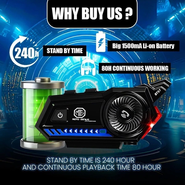 MOTO GENIUS BT57 Bluetooth Helmet Headset - Auto Answer, Siri Support, Waterproof, Stereo Smart Headphones (Wireless) - Black