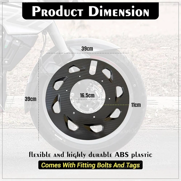 OBEROI'S TRADERS Carbon Finish Front/Rear Pro Disc Wheel Cover | Alloy Hubcap Cover 17 Inch Bike Fairing Kit Compatible with Bajaj Pulsar NS/RS All Bikes
 - Black