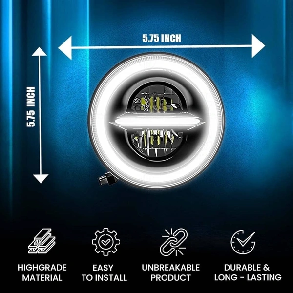 MOTO GENIUS 5.7 Inch LED Round Headlight for Harley Davidson & Bajaj Avenger Motorbike | Acrylic & Aluminum Construction, Waterproof, Luminous Mode (Line Design)