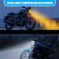MOTO GENIUS 5.7 Inch LED Round Headlight for Harley Davidson & Bajaj Avenger Motorbike | Acrylic & Aluminum Construction, Waterproof, Luminous Mode (Line Design)