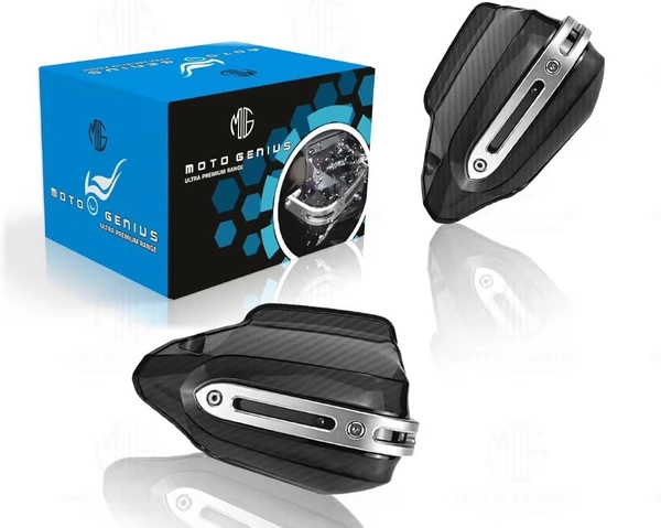 MOTO GENIUS Universal Bike Hand Guards Protectors | Wind Deflector Made for Hand Safety While Riding All Motorcycle (Carbon)